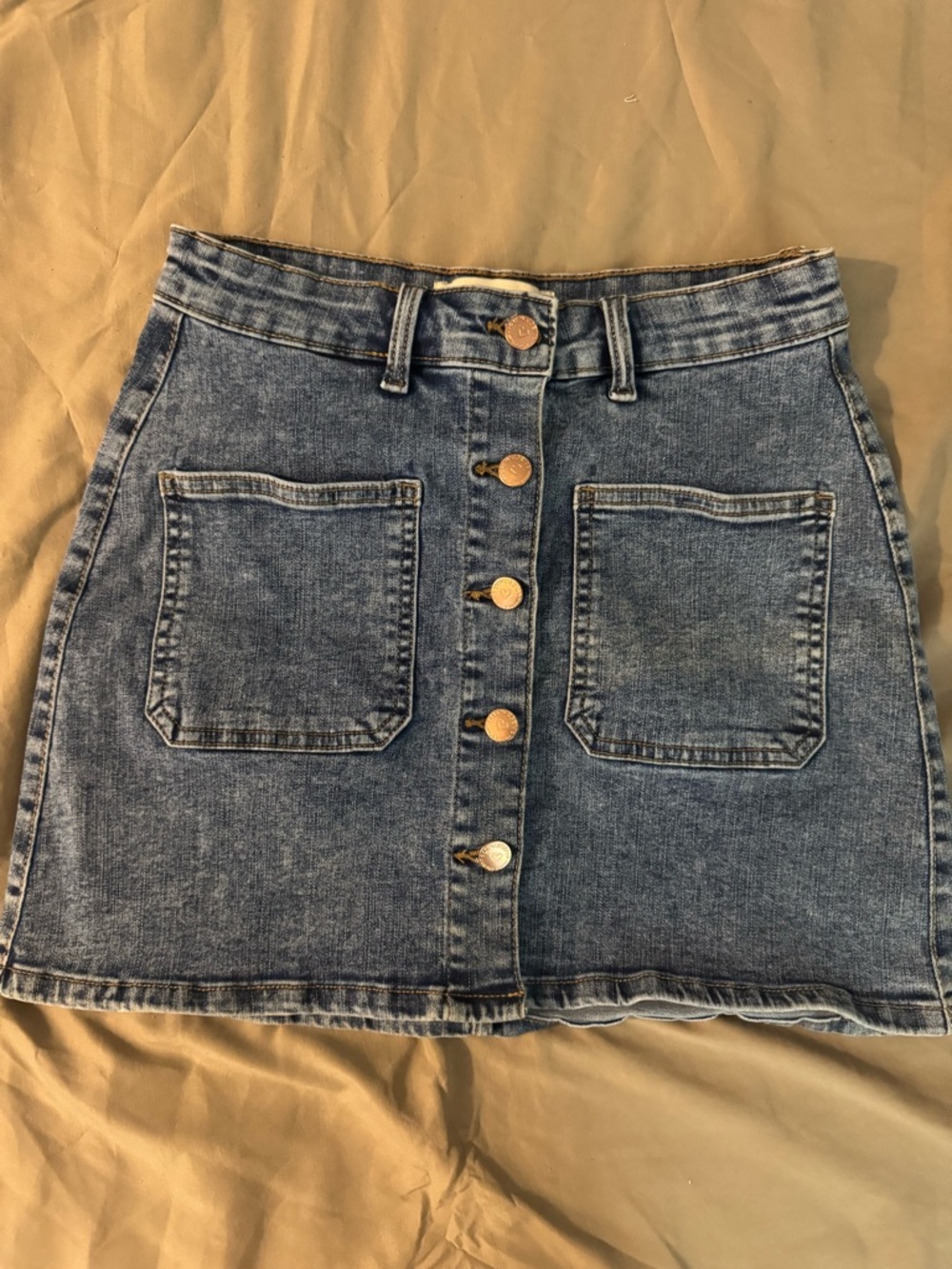 Classic Blue Button-Front Denim Mini Skirt